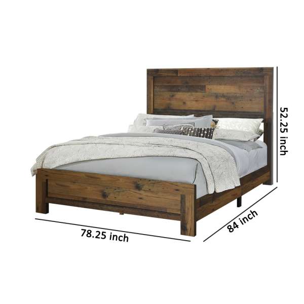 Contemporary Eastern King Bed With Rustic Details, Dark Brown By Benzara | Beds |  Modishstore  - 2