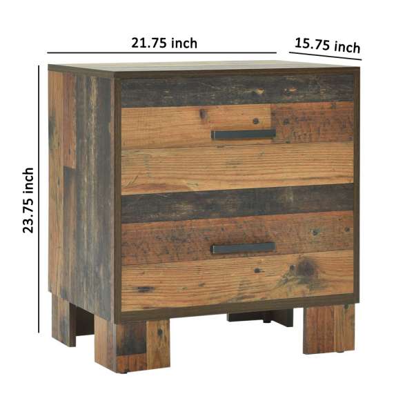 2 Drawer Rustic Nightstand With Nails And Grain Details, Dark Brown By Benzara | Nightstands |  Modishstore  - 2