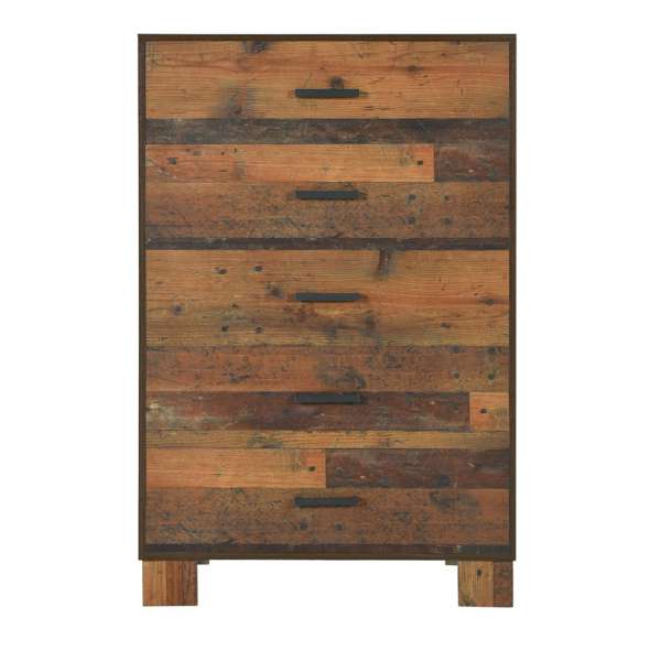5 Drawer Rustic Chest With Nails And Grain Details, Dark Brown By Benzara | Drawers |  Modishstore 