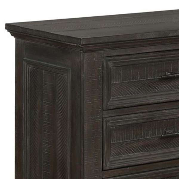 Planked Rough Hewn Saw Texture 3 Drawer Nightstand With Metal Handle, Gray By Benzara | Nightstands |  Modishstore  - 5
