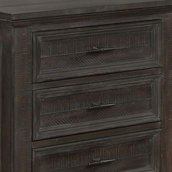 Planked Rough Hewn Saw Texture 3 Drawer Nightstand With Metal Handle, Gray By Benzara | Nightstands |  Modishstore  - 4