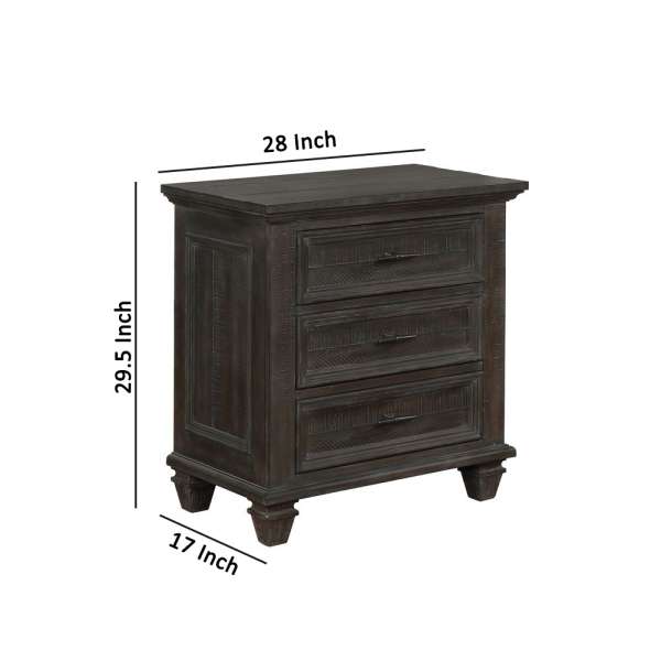 Planked Rough Hewn Saw Texture 3 Drawer Nightstand With Metal Handle, Gray By Benzara | Nightstands |  Modishstore  - 2
