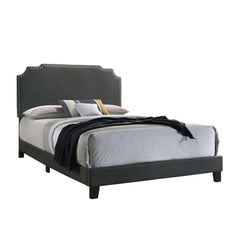 Fabric Upholstered Wooden Full Size Bed With Nailhead Trims, Gray By Benzara