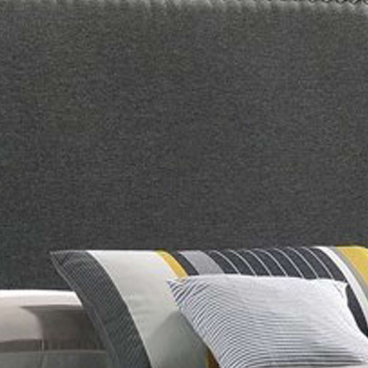 Fabric Upholstered Wooden Queen Size Bed With Nailhead Trims, Gray By Benzara | Bedroom Sets |  Modishstore  - 3