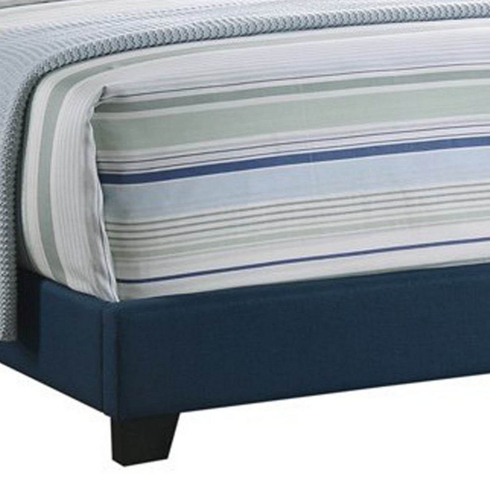 Fabric Upholstered Wooden Demi Wing Full Bed With Camelback Headboard, Blue By Benzara | Beds | Modishstore - 2