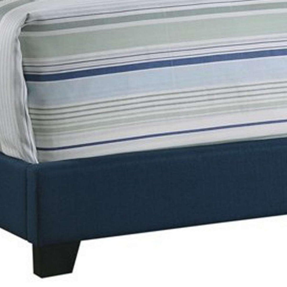 Fabric Upholstered Wooden Demi Wing Queen Bed With Camelback Headboard,Blue By Benzara | Beds |  Modishstore  - 5