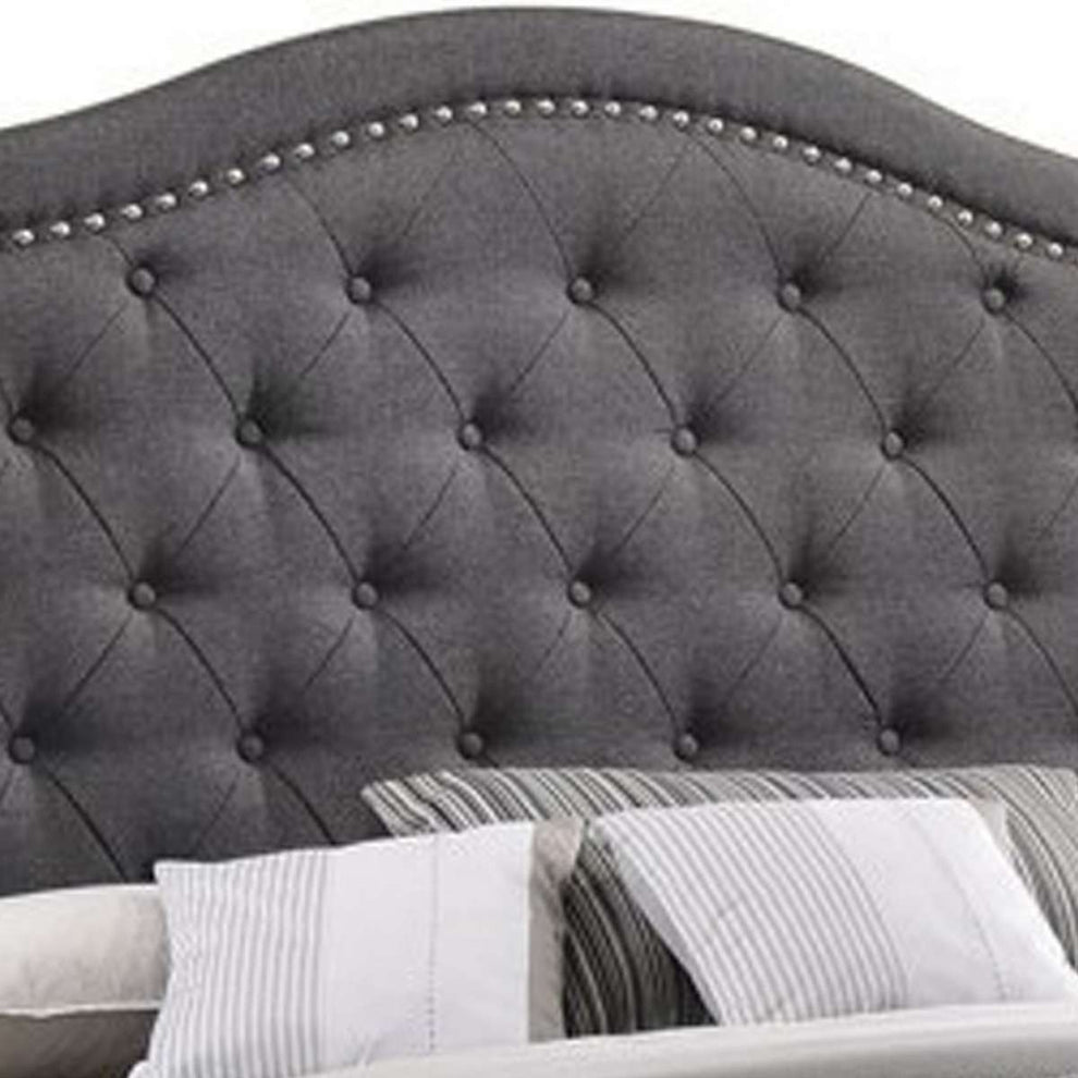 Fabric Upholstered Wooden Demi Wing Full Bed With Camelback Headboard, Gray By Benzara | Beds |  Modishstore  - 4