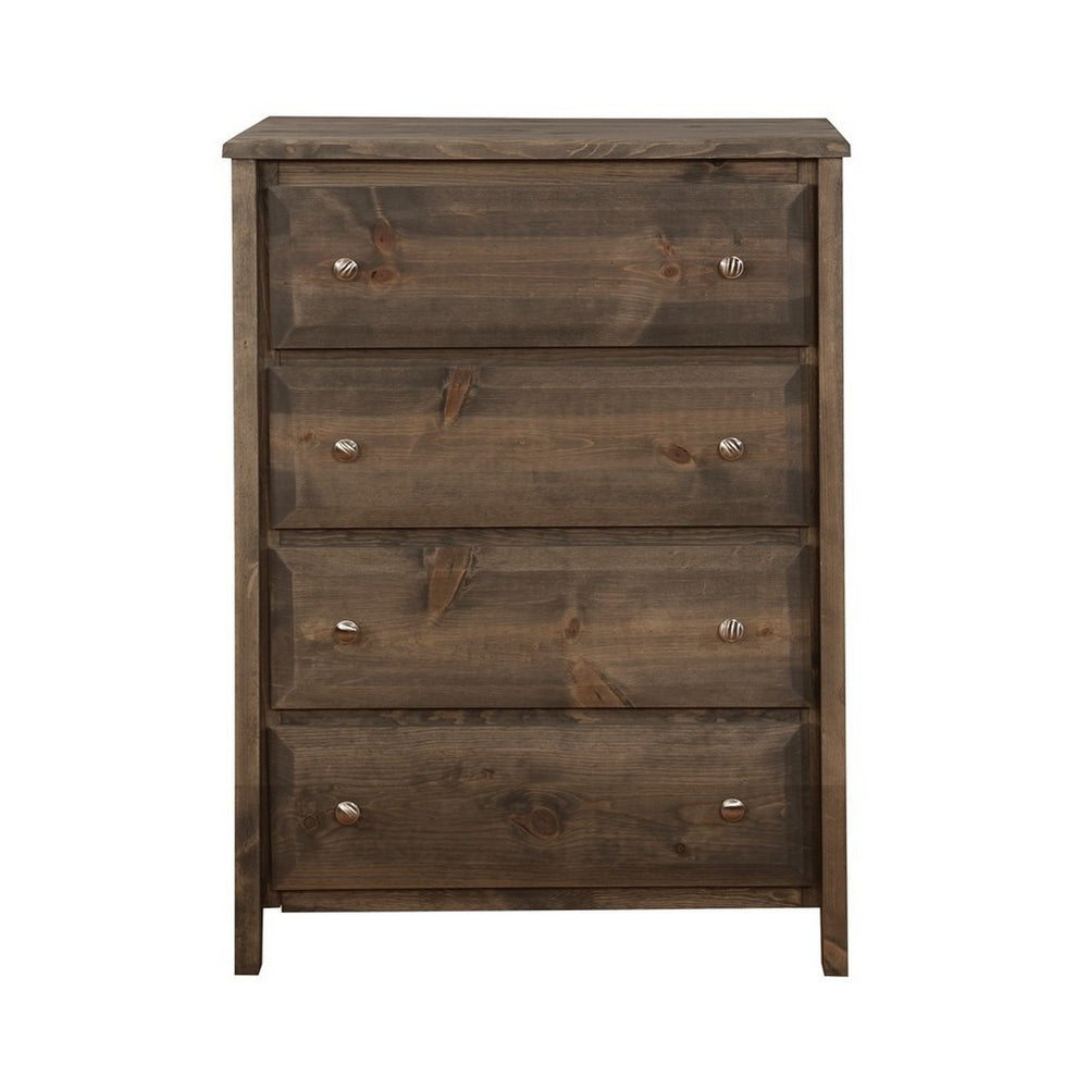 Transitional Style Wooden Chest With 4 Drawer Setup And Tapered Legs, Brown By Benzara | Cabinets | Modishstore - 2