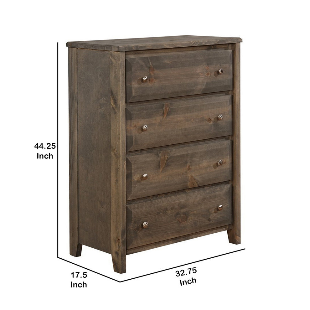 Transitional Style Wooden Chest With 4 Drawer Setup And Tapered Legs, Brown By Benzara | Cabinets | Modishstore - 5