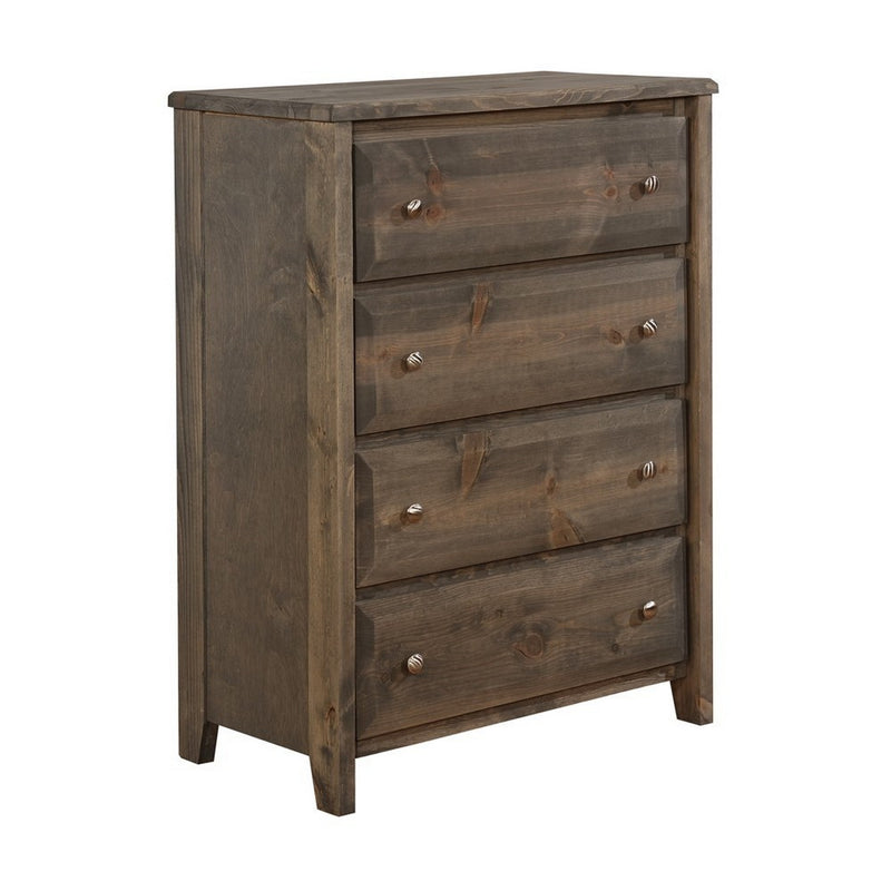 Transitional Style Wooden Chest With 4 Drawer Setup And Tapered Legs, Brown By Benzara | Cabinets | Modishstore