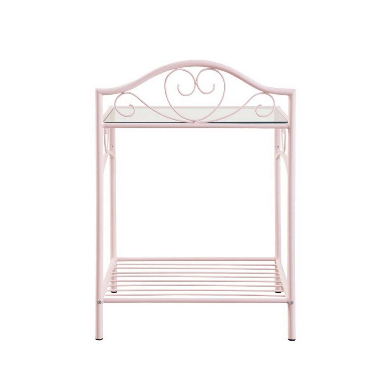 Metal Nightstand With Glass Top And Open Bottom Shelf, Pink And Clear By Benzara | Nightstands |  Modishstore  - 4