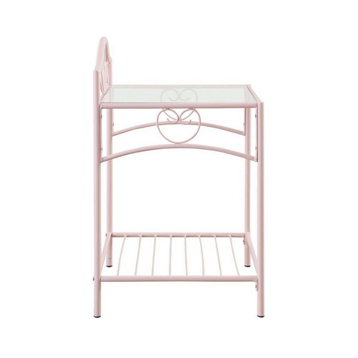Metal Nightstand With Glass Top And Open Bottom Shelf, Pink And Clear By Benzara | Nightstands |  Modishstore  - 3