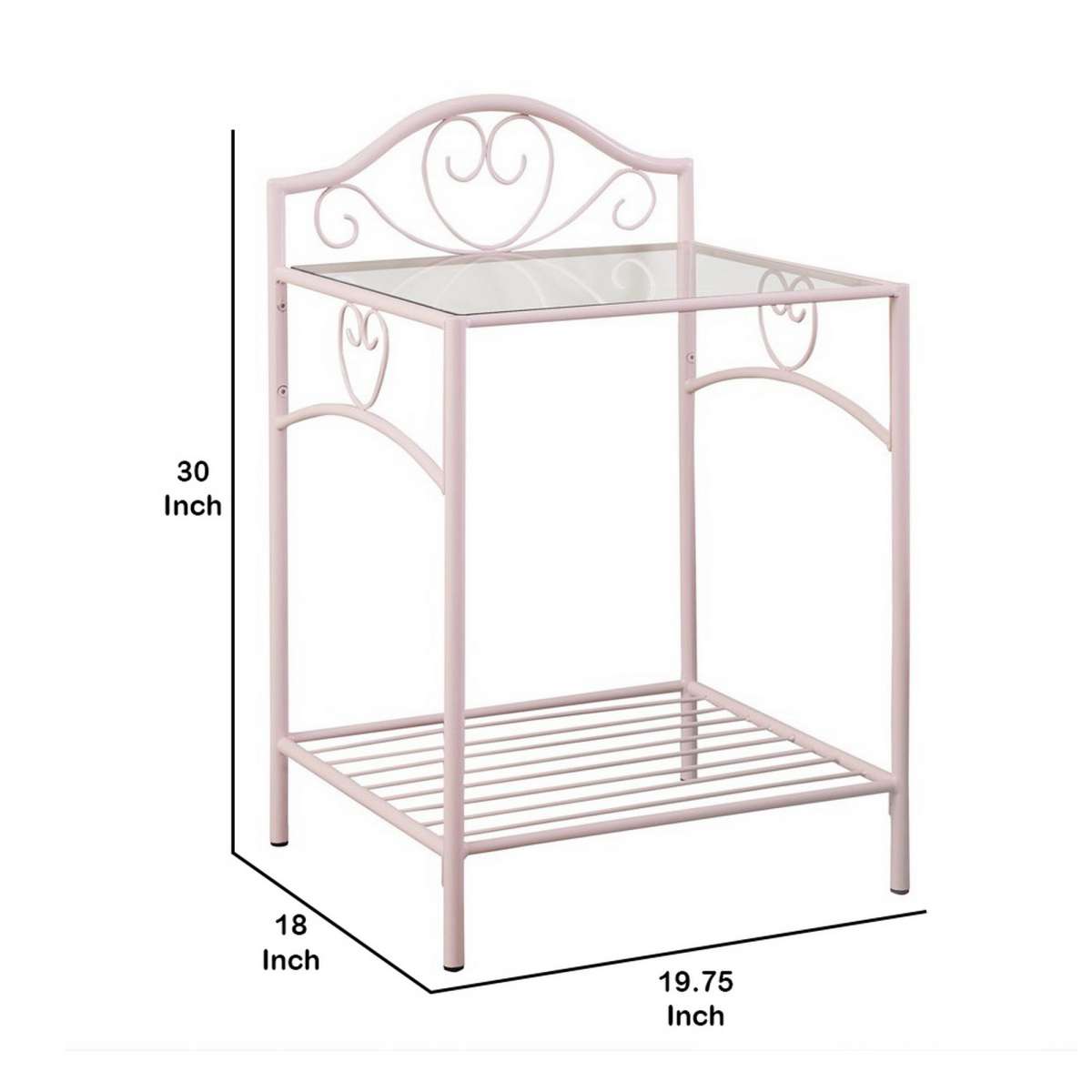 Metal Nightstand With Glass Top And Open Bottom Shelf, Pink And Clear By Benzara | Nightstands |  Modishstore  - 2