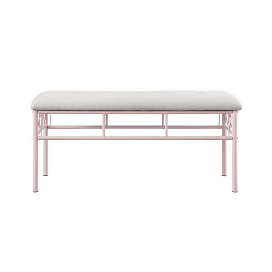 Metal Bench With Padded Seating And Scrolled Accents, Pink And Gray By Benzara | Benches |  Modishstore 