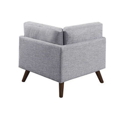 Fabric Upholstered Corner Chair With Tufted Back And Splayed Legs, Gray By Benzara