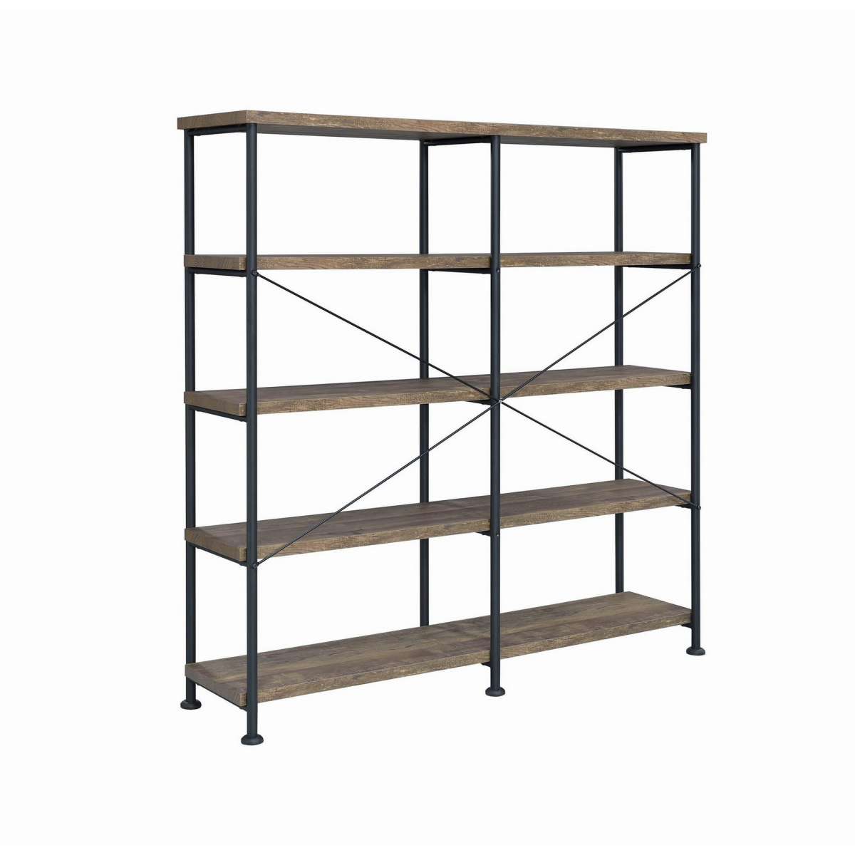 4 Tier Wood And Metal Frame Bookcase With Criss Cross Design, Rustic Brown By Benzara | Bookcases |  Modishstore  - 3