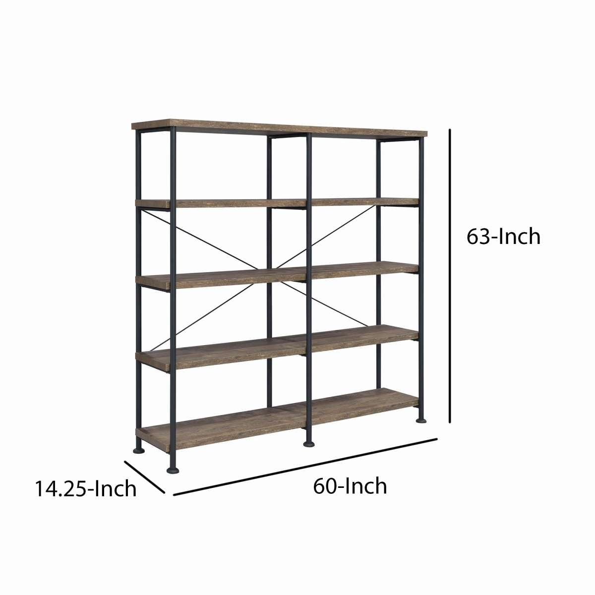4 Tier Wood And Metal Frame Bookcase With Criss Cross Design, Rustic Brown By Benzara | Bookcases |  Modishstore  - 2