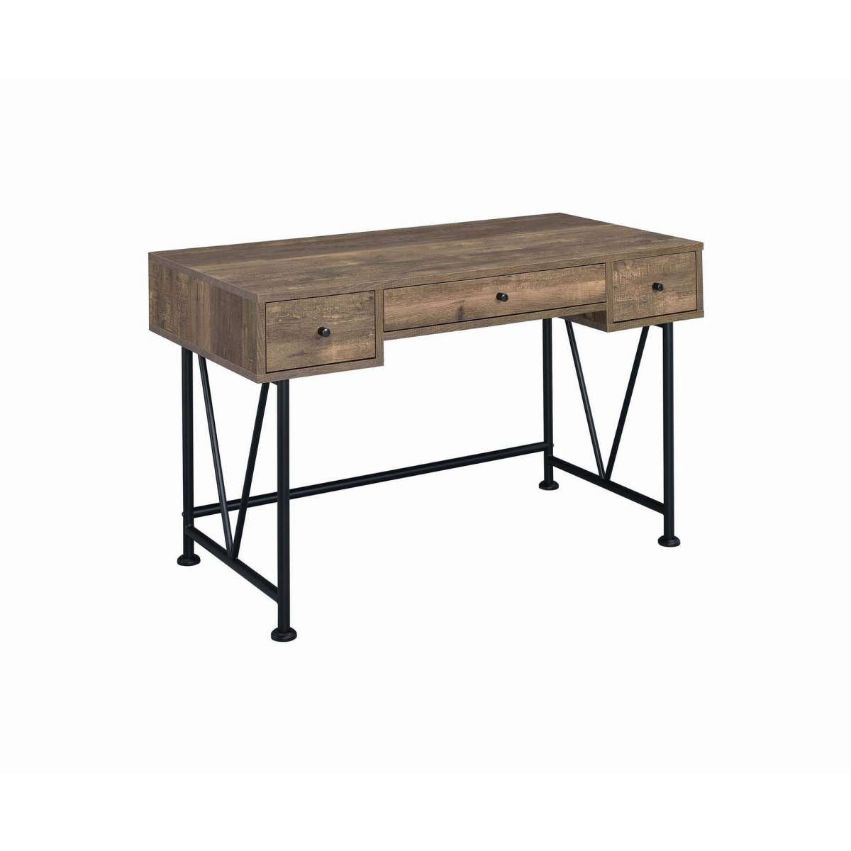 Traditional Style Wooden Writing Desk With 3 Drawers, Rustic Oak And Black By Benzara | Desks |  Modishstore 