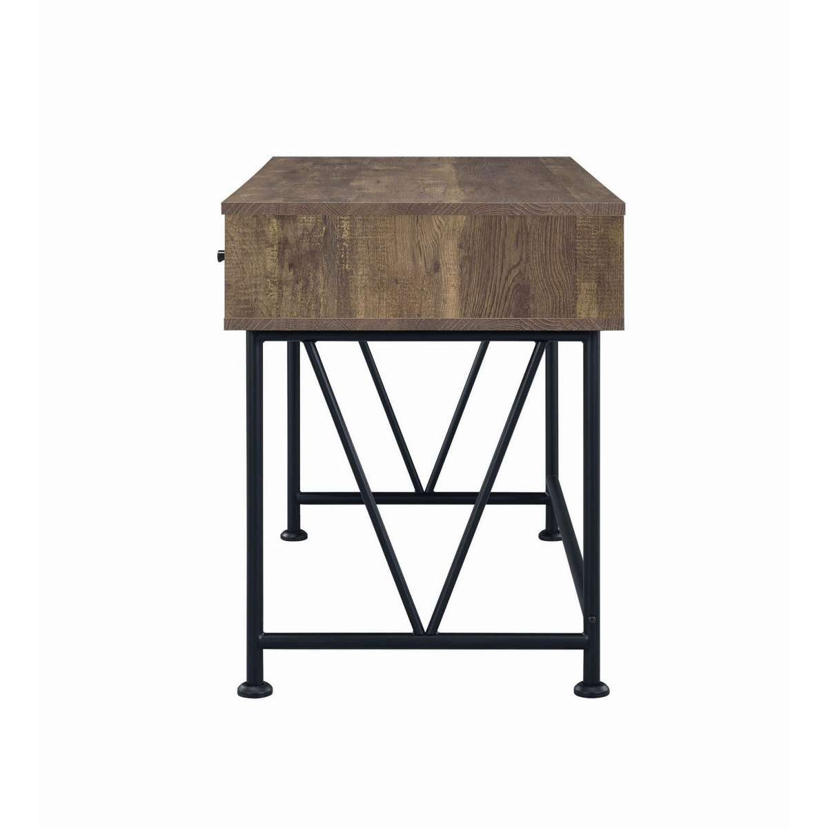 Traditional Style Wooden Writing Desk With 3 Drawers, Rustic Oak And Black By Benzara | Desks |  Modishstore  - 3