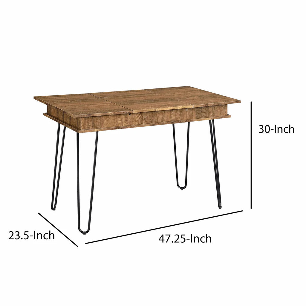 Modern Style Writing Desk With Hidden Storage And Usb Port, Rustic Brown By Benzara | Desks |  Modishstore  - 5