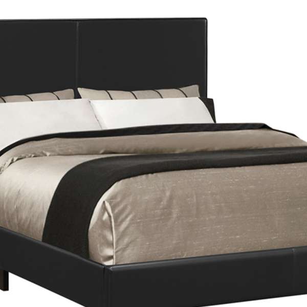 Leatherette Upholstered Full Size Platform Bed With Chamfered Legs, Black By Benzara | Beds |  Modishstore  - 4