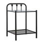 Metal Nightstand With Glass Top And Slated Open Bottom Shelf, Black By Benzara | Nightstands | Modishstore