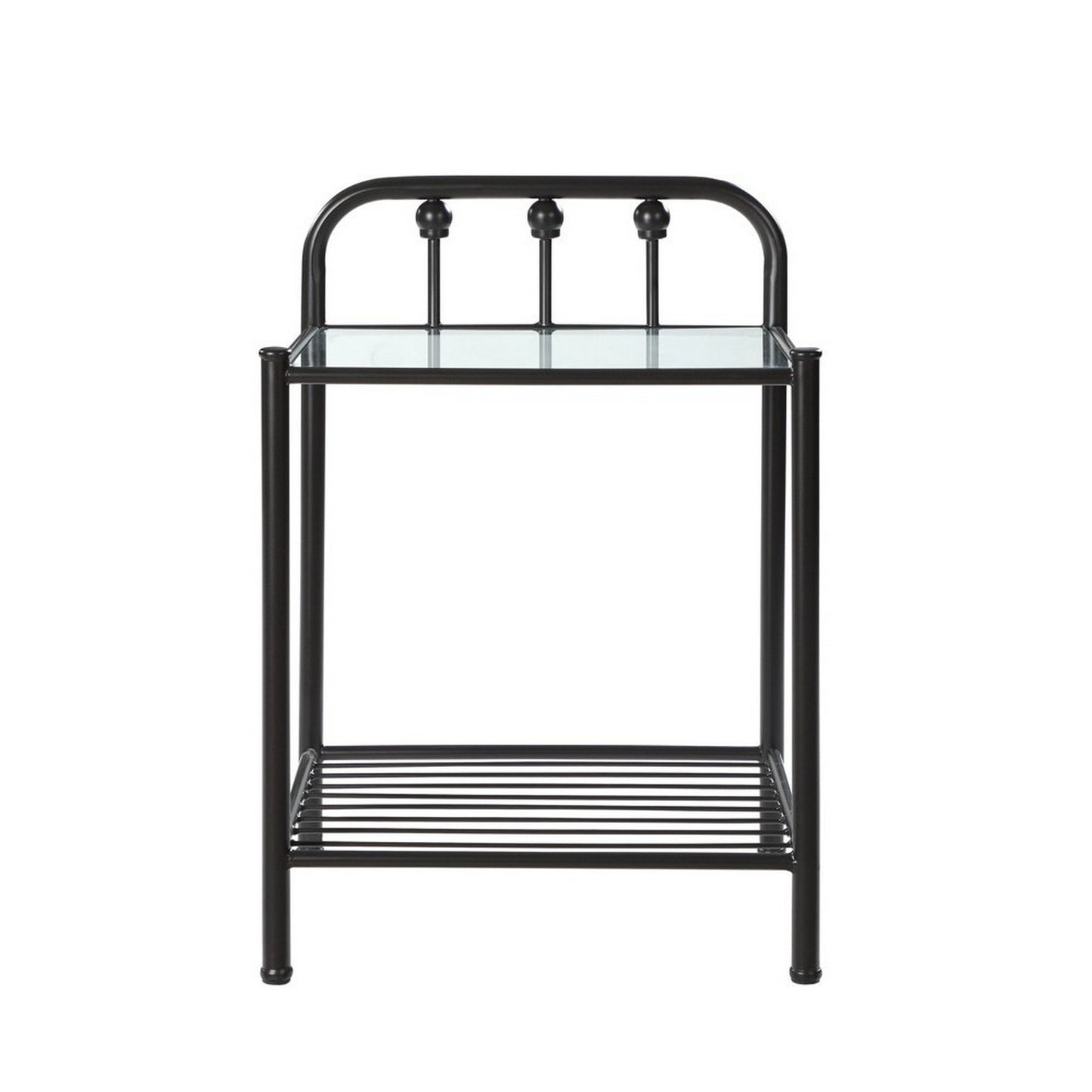 Metal Nightstand With Glass Top And Slated Open Bottom Shelf, Black By Benzara | Nightstands | Modishstore - 2