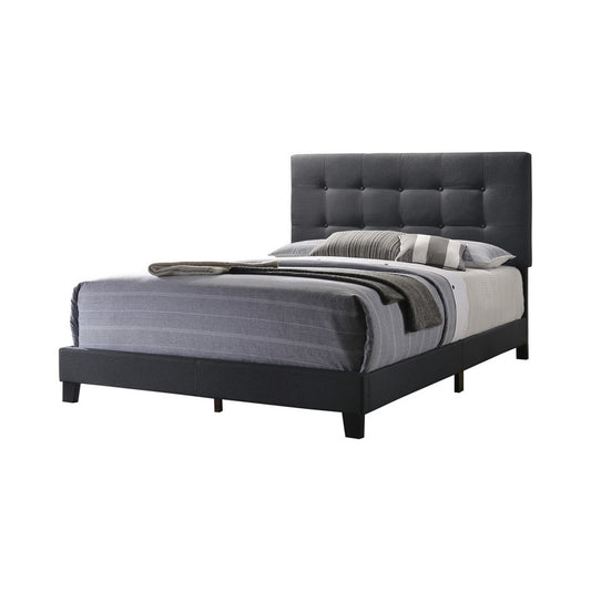Full Size Bed With Square Button Tufted Headboard, Dark Gray By Benzara | Beds | Modishstore