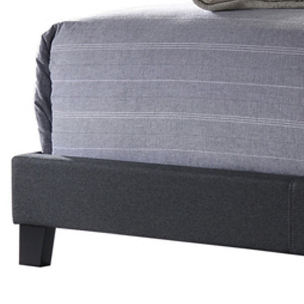 Full Size Bed With Square Button Tufted Headboard, Dark Gray By Benzara | Beds | Modishstore - 2