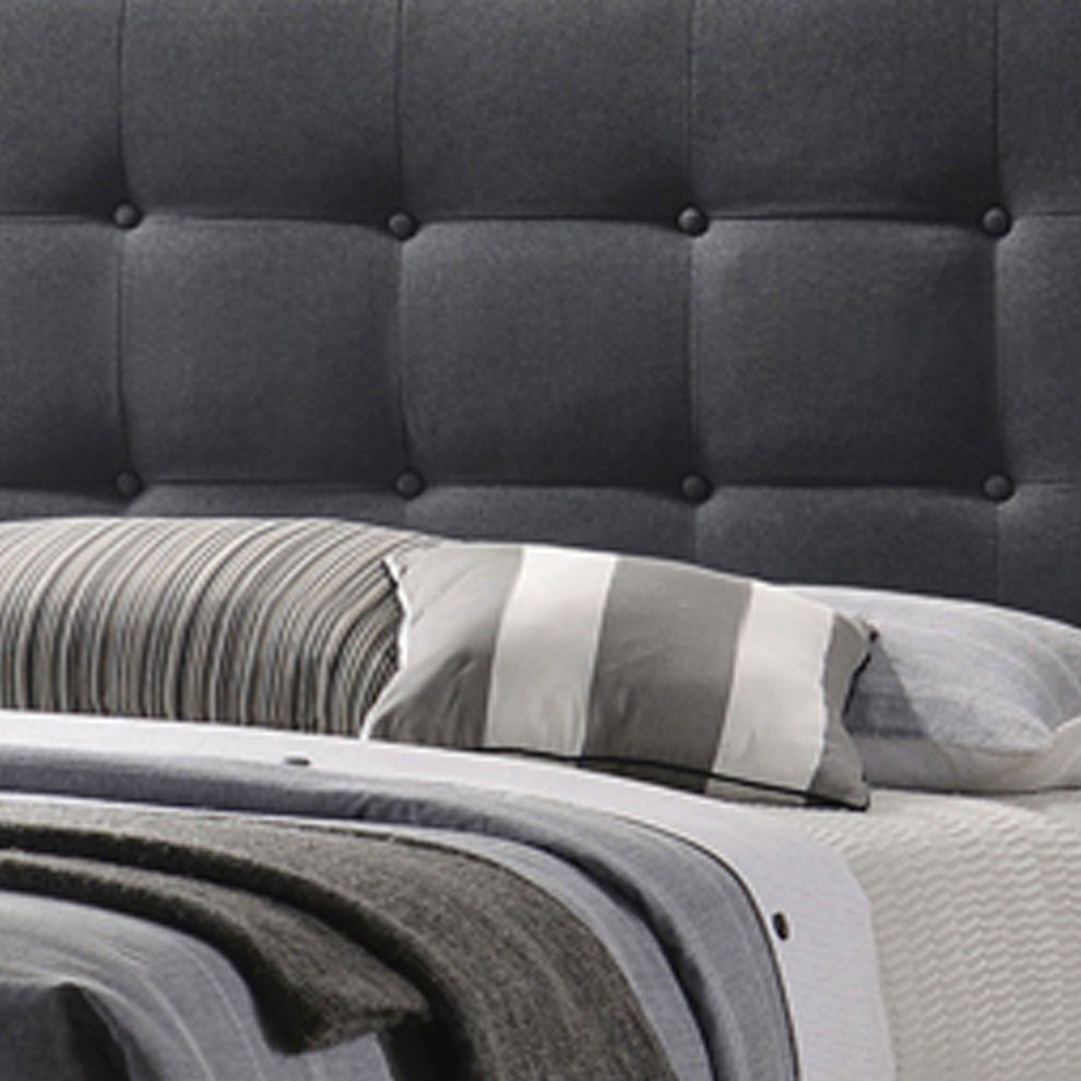 Full Size Bed With Square Button Tufted Headboard, Dark Gray By Benzara | Beds | Modishstore - 3
