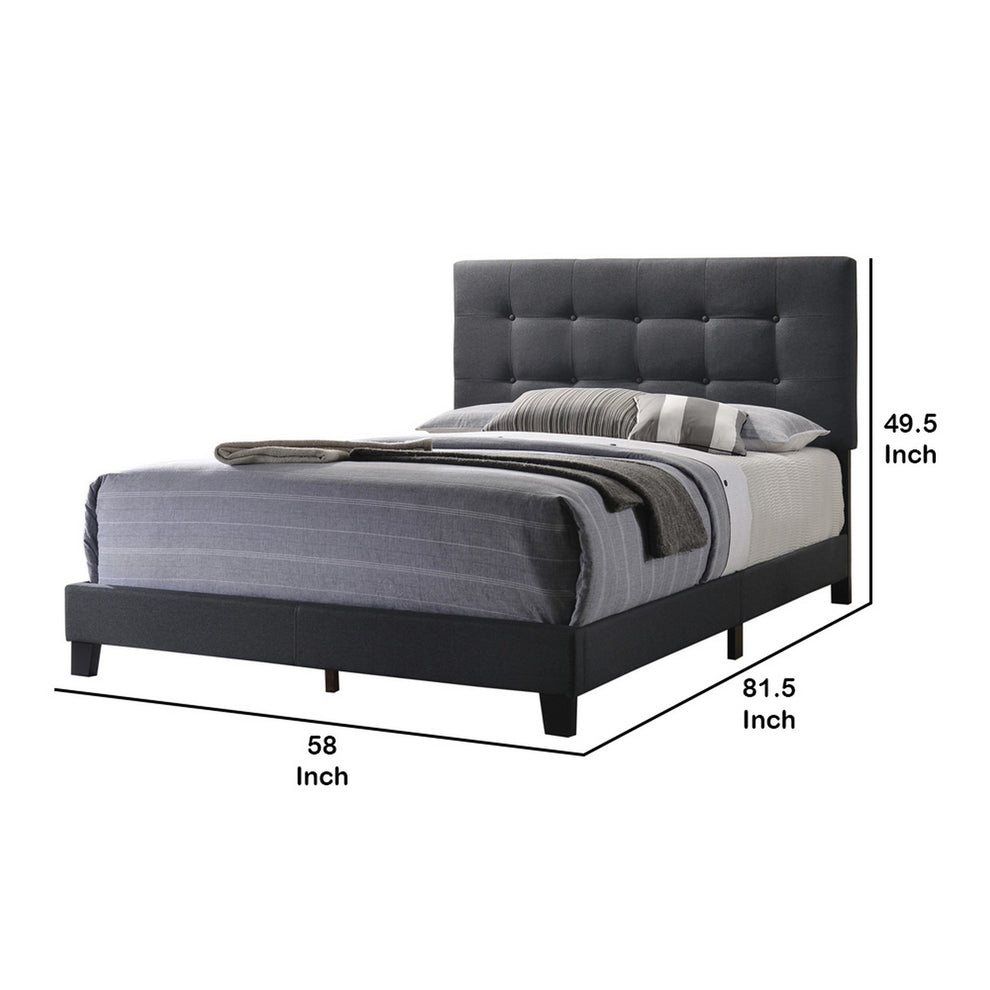 Full Size Bed With Square Button Tufted Headboard, Dark Gray By Benzara | Beds | Modishstore - 5