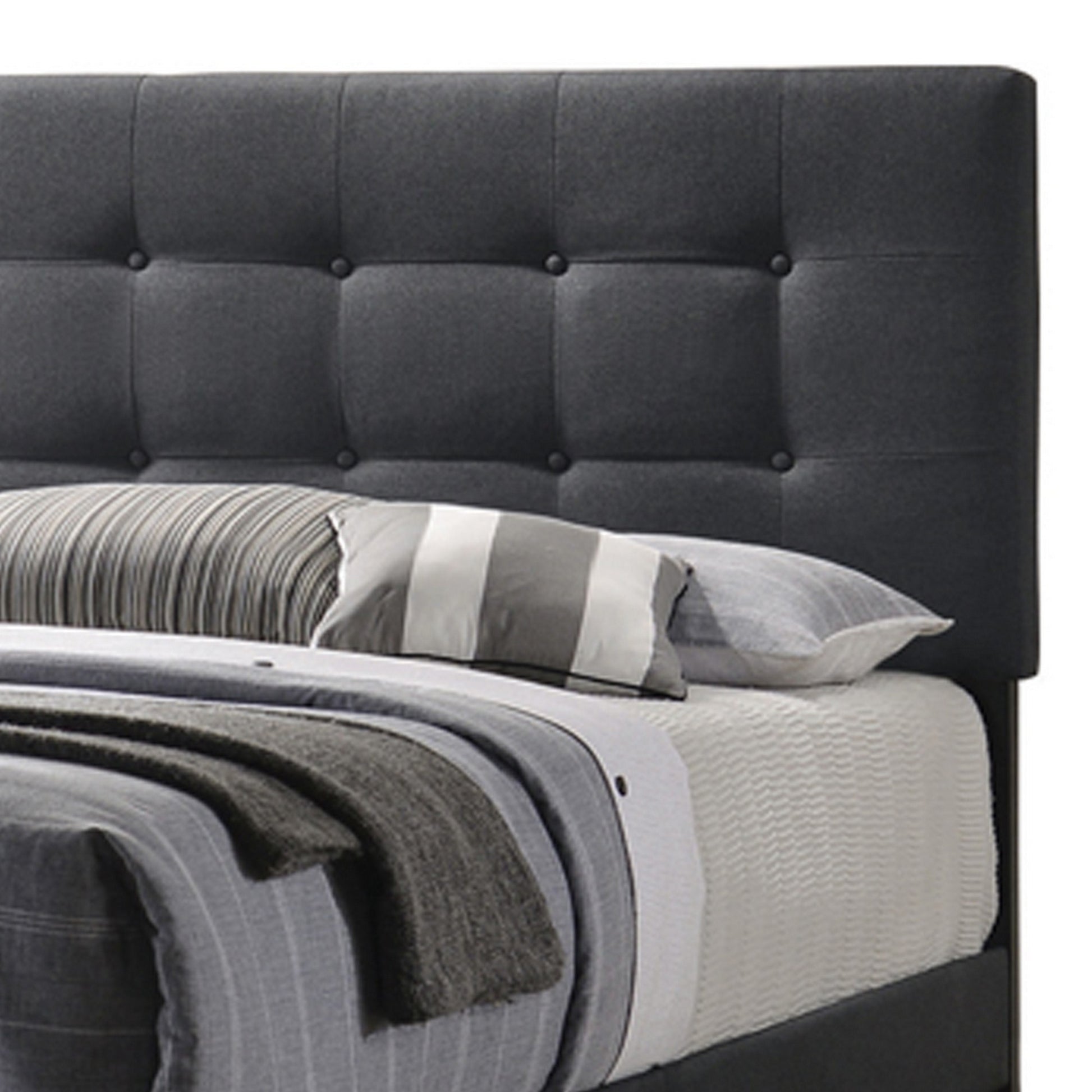 Eastern King Bed With Square Button Tufted Headboard, Dark Gray By Benzara | Beds | Modishstore - 4