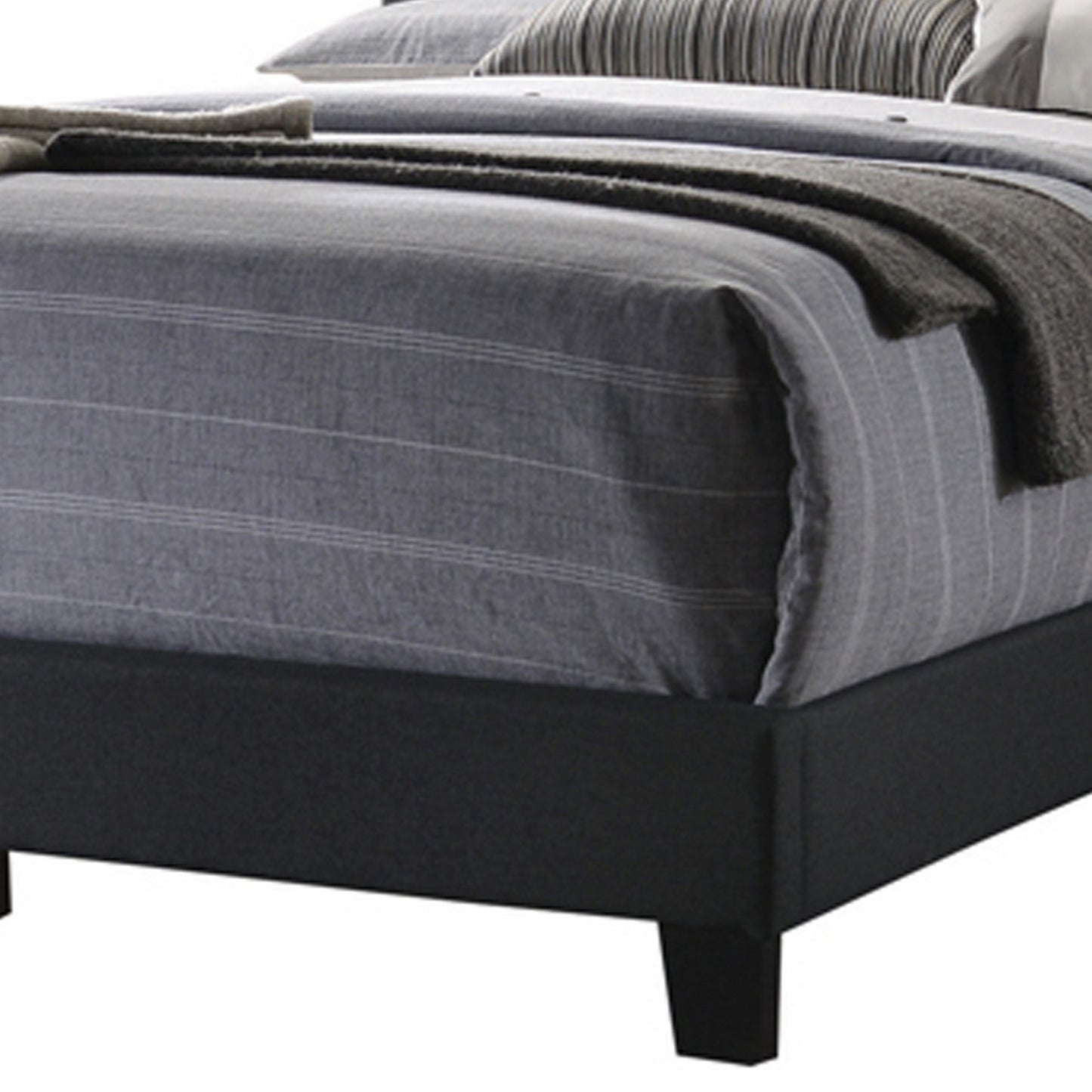 Queen Size Bed With Square Button Tufted Headboard, Dark Gray By Benzara | Beds | Modishstore - 2