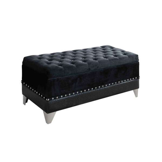 Leatherette Storage Bench With Nailhead Trims And Button Tufted Seat, Black By Benzara | Benches |  Modishstore 