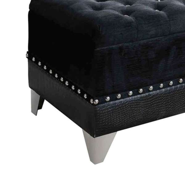 Leatherette Storage Bench With Nailhead Trims And Button Tufted Seat, Black By Benzara | Benches |  Modishstore  - 3