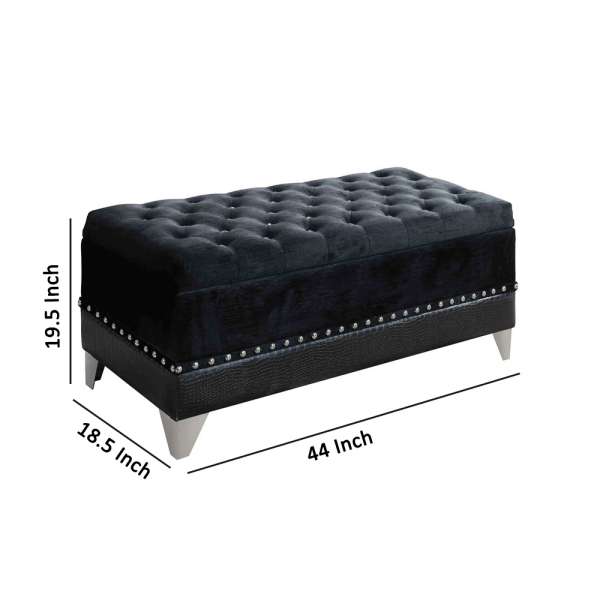 Leatherette Storage Bench With Nailhead Trims And Button Tufted Seat, Black By Benzara | Benches |  Modishstore  - 2