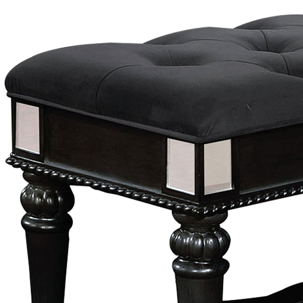 Fabric Padded Bench With Deep Button Tufting And Straight Legs, Black By Benzara | Benches |  Modishstore  - 4