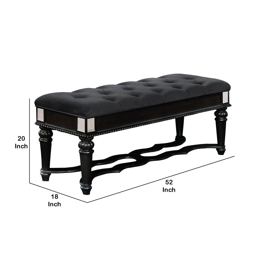 Fabric Padded Bench With Deep Button Tufting And Straight Legs, Black By Benzara | Benches |  Modishstore  - 5