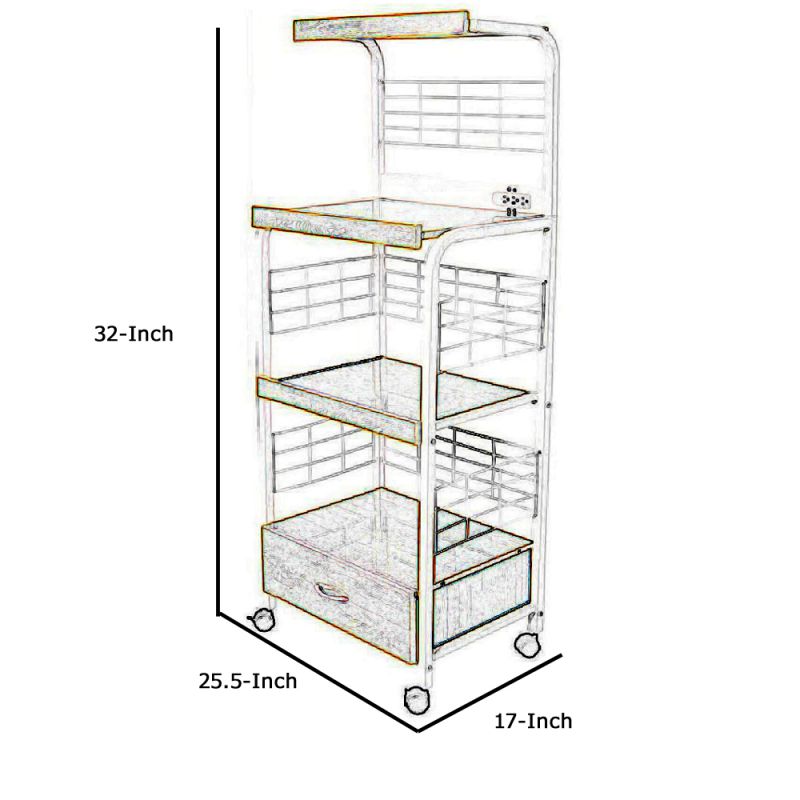 Wood And Metal Frame Microwave Cart With Power Outlet, White And Brown By Benzara | Bar Carts |  Modishstore  - 2