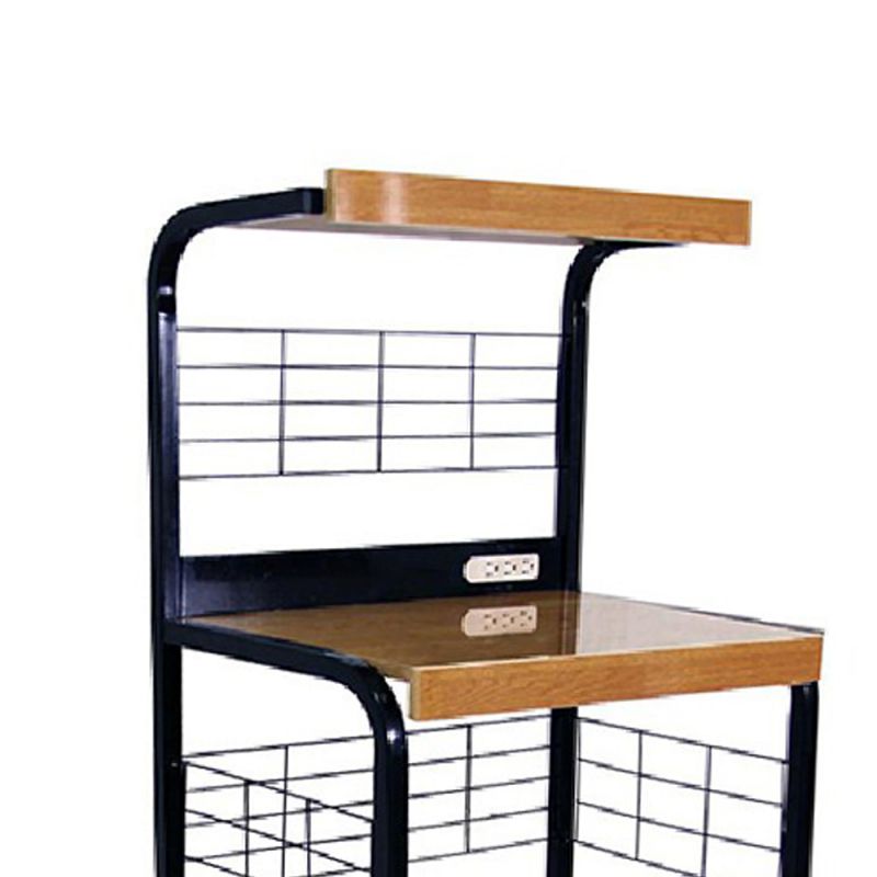 Wood And Metal Frame Microwave Cart With Power Outlet, Black And Brown By Benzara | Bar Carts |  Modishstore  - 4
