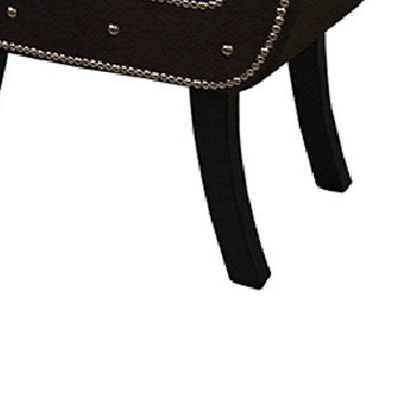 Nailhead Trim Fabric Upholstered Bench With Flared Shelter Arms, Black By Benzara | Benches |  Modishstore  - 4
