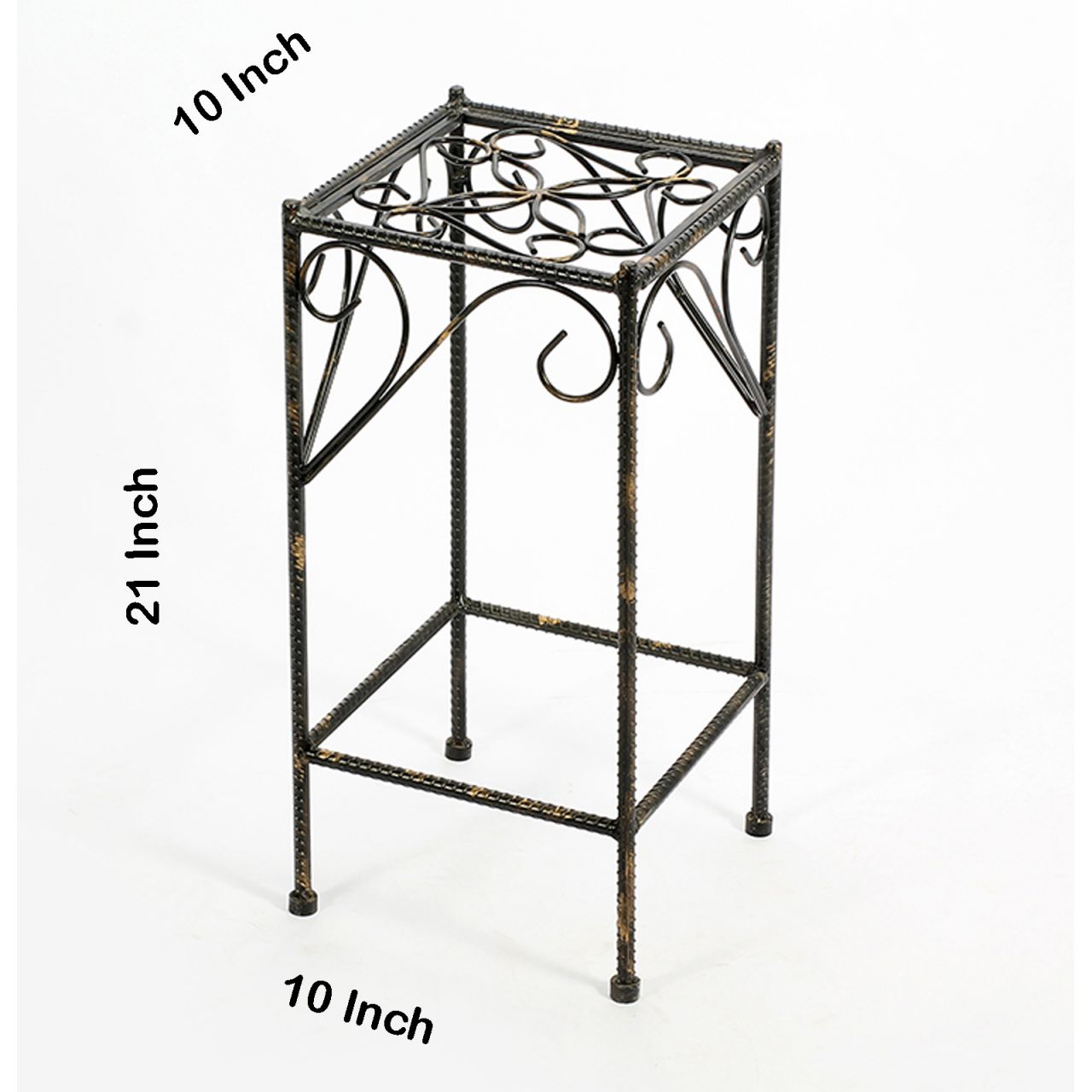 Scrolled Metal Frame Plant Stand With Square Top, Medium, Black By Benzara | Side Tables |  Modishstore  - 2