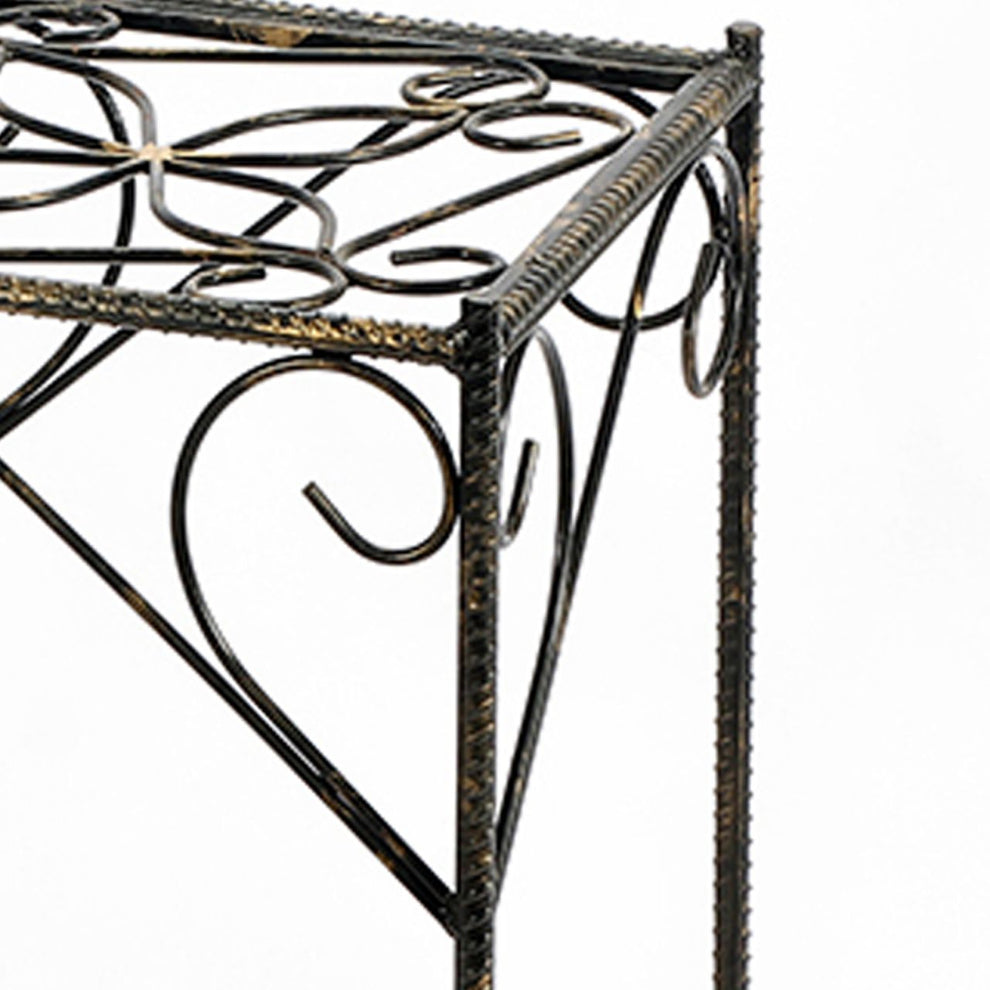 Scrolled Metal Frame Plant Stand With Square Top, Large, Black By Benzara | Side Tables |  Modishstore  - 5