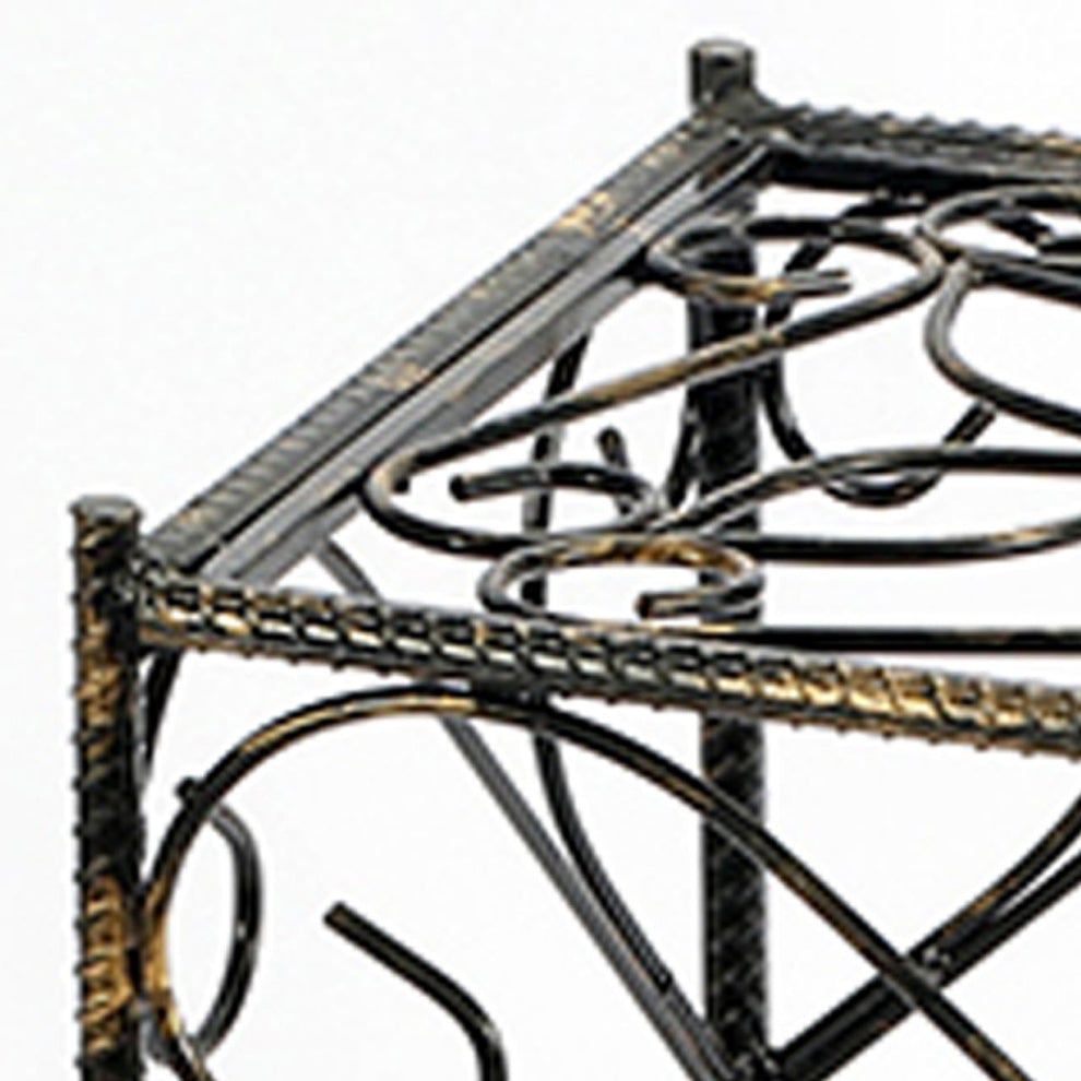Scrolled Metal Frame Plant Stand With Square Top, Large, Black By Benzara | Side Tables |  Modishstore  - 4