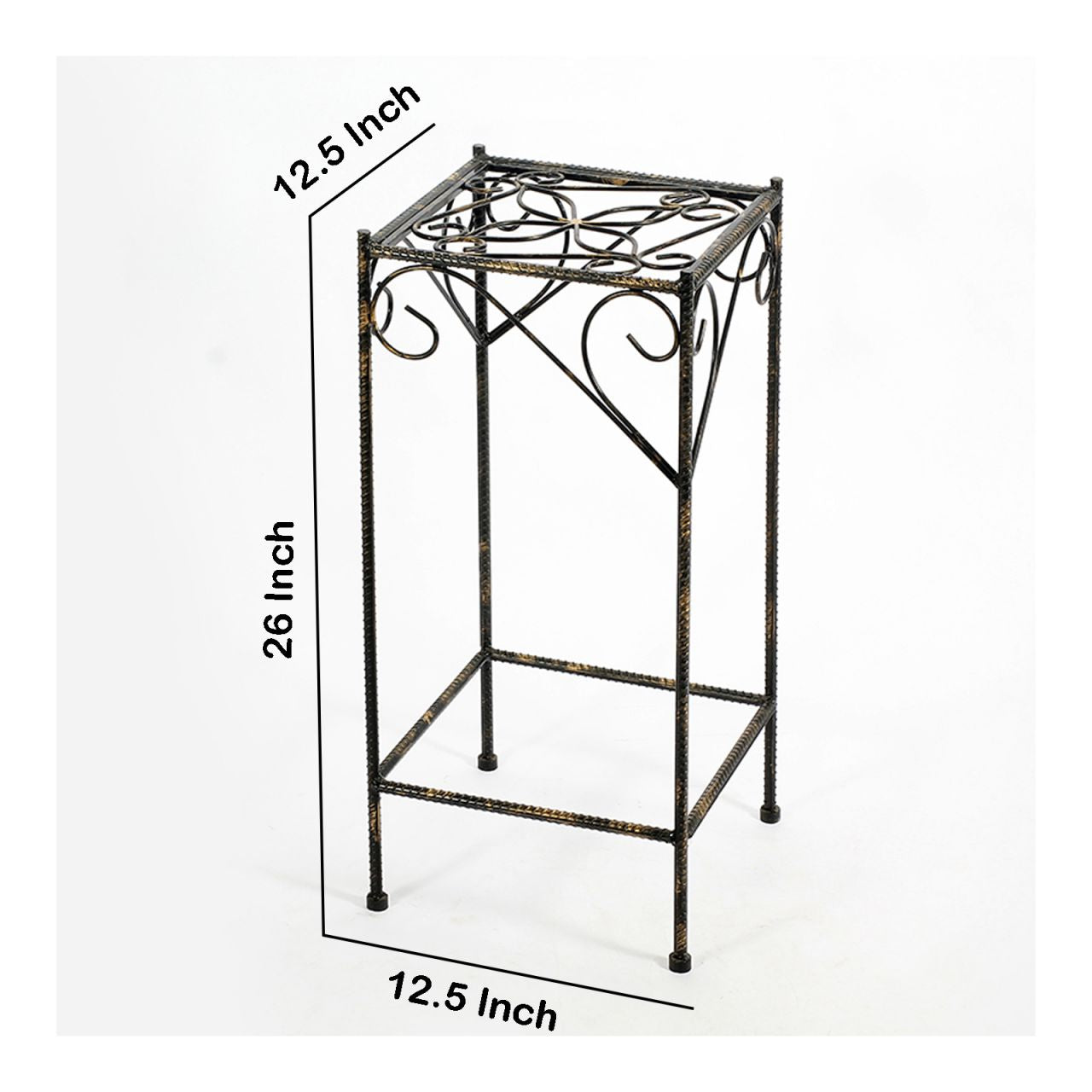 Scrolled Metal Frame Plant Stand With Square Top, Large, Black By Benzara | Side Tables |  Modishstore  - 2