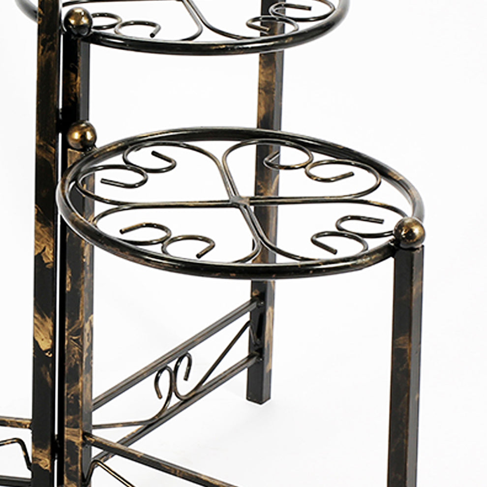 3 Tier Heart Clover Design Round Top Metal Plant Stand, Black By Benzara | Stands | Modishstore - 3