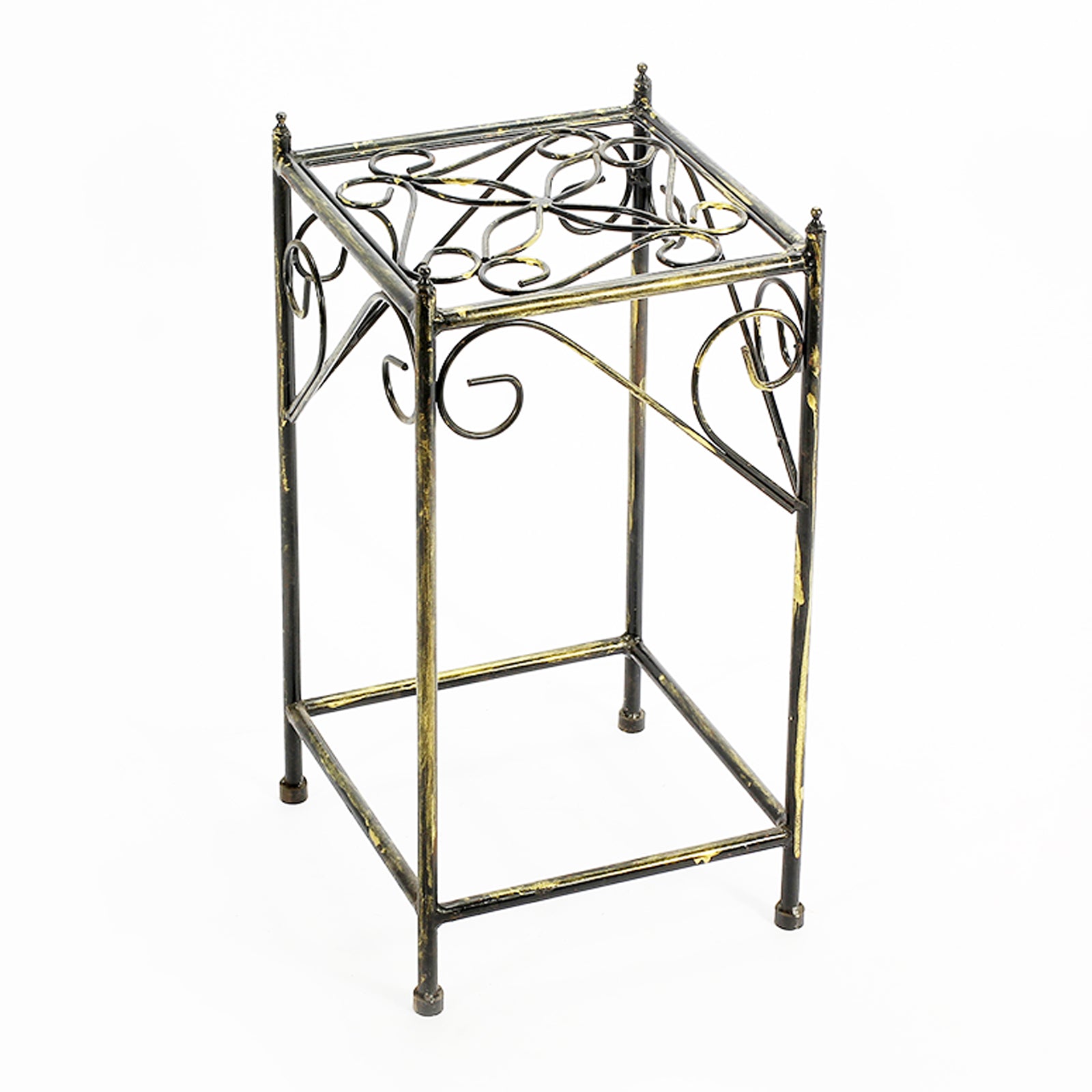 Lattice Cut Square Top Plant Stand With Tubular Legs, Medium, Black By Benzara | Stands | Modishstore