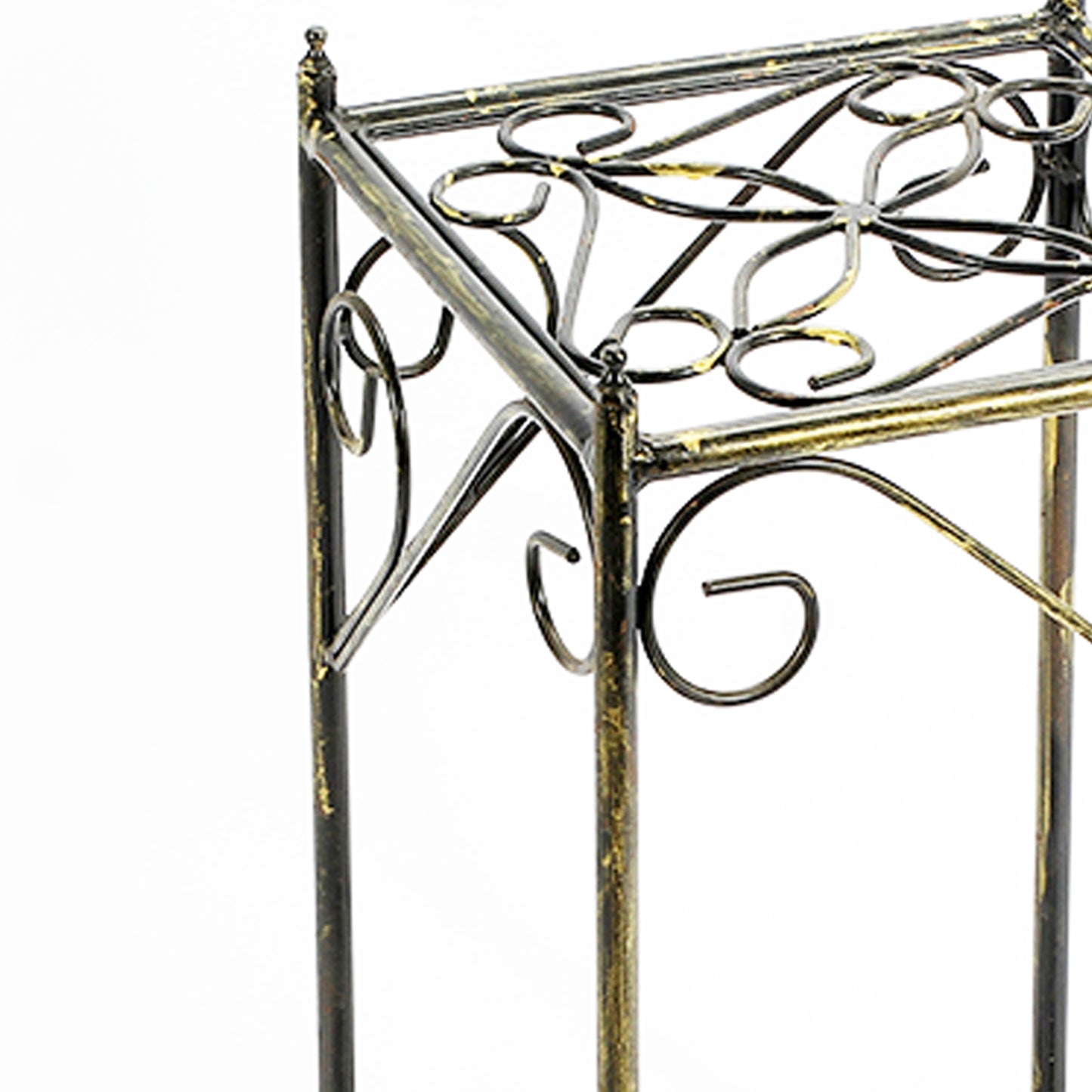 Lattice Cut Square Top Plant Stand With Tubular Legs, Medium, Black By Benzara | Stands | Modishstore - 3