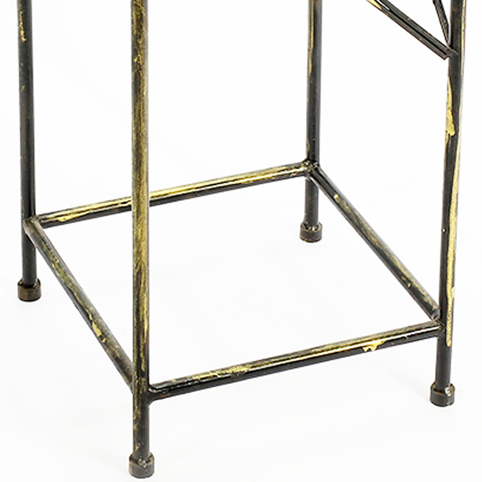 Lattice Cut Square Top Plant Stand With Tubular Legs, Medium, Black By Benzara | Stands | Modishstore - 4