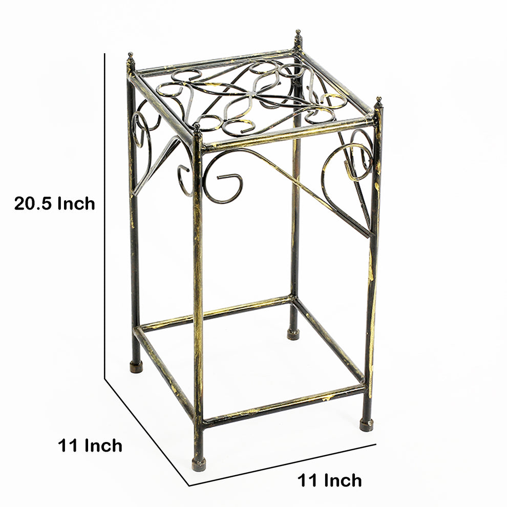 Lattice Cut Square Top Plant Stand With Tubular Legs, Medium, Black By Benzara | Stands | Modishstore - 5